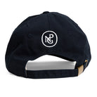 Reverse of black cap with embroidered NPG monogram against a white background