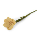 Felt yellow flower with green stem against a white backbround.