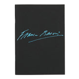 Black sketchbook with Francis Bacon's signature in bright blue.