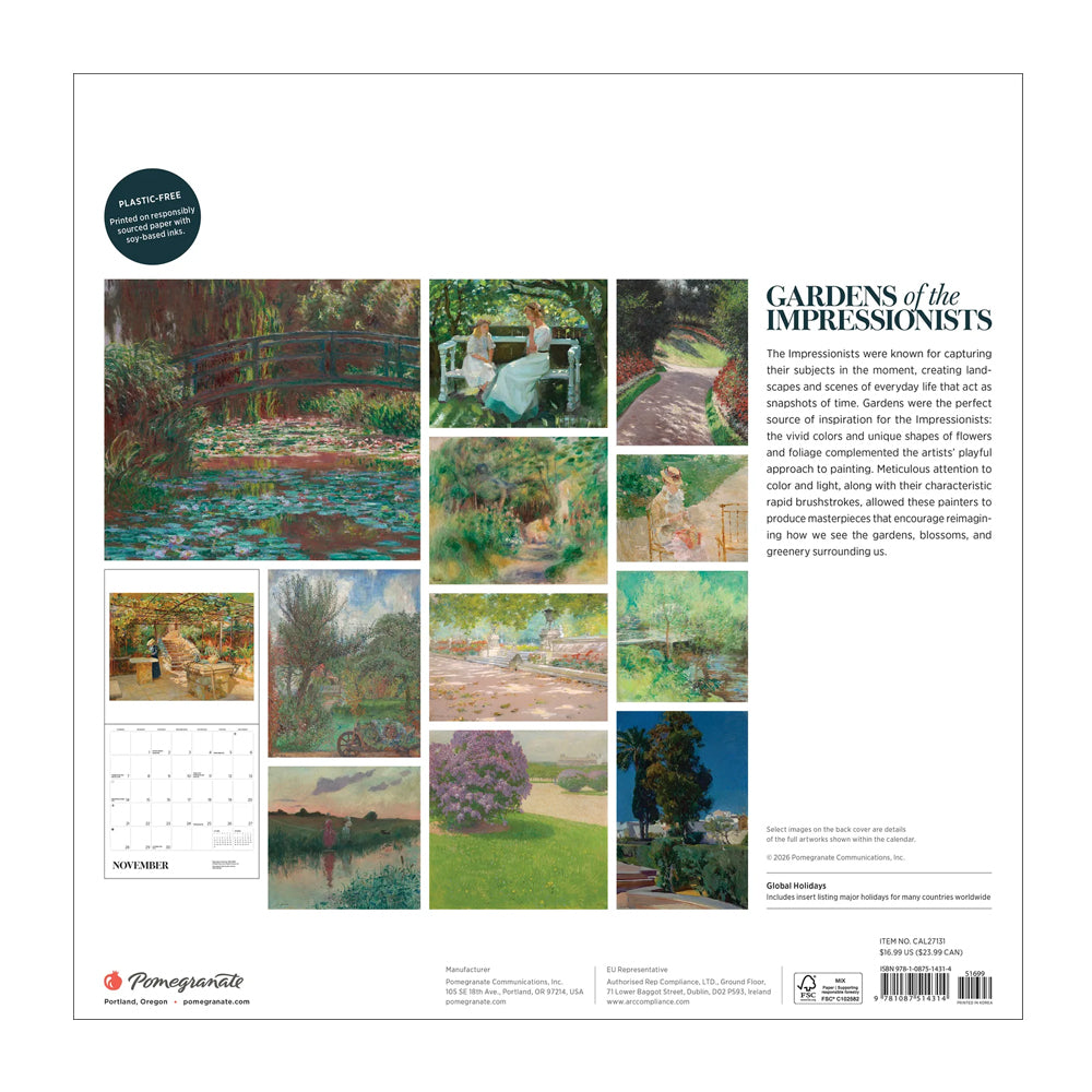 Gardens of the impressionists 2027 calendar back