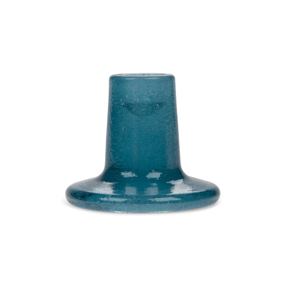 Glass candlestick holder mineral blue