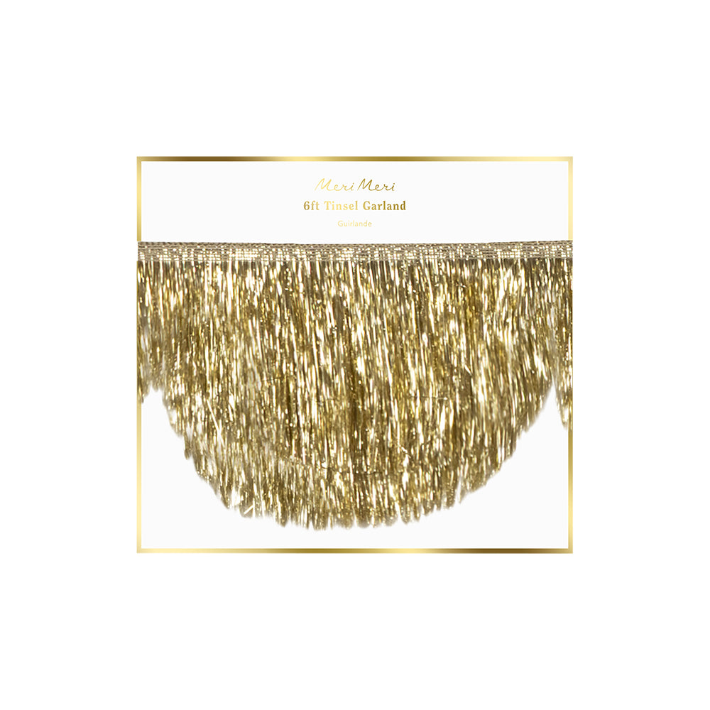 Gold tinsel scallop garland box