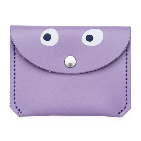 Mini purple purse with popper close featuring a printed googly eye design.