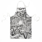 Apron with black and white map design on a white background