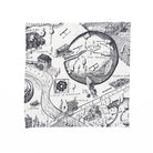 Square napkin with black and white map illustration against a white background.
