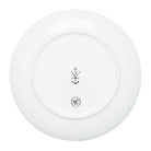Reverse of white plate with a logo on a white background