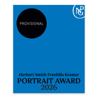 Promotional book cover for the Herbert Smith Freehills Kramer Portrait Award 2026 with a blue background, NPG monogram in white and black text.