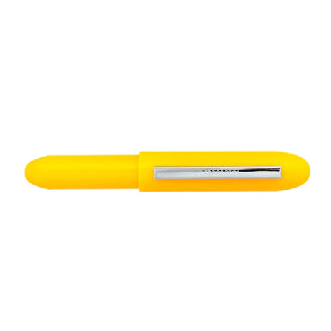 Short bullet shaped pen with lid in yellow colour.