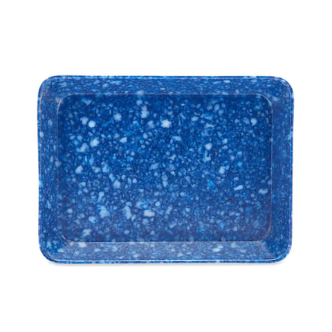 Rectangular navy blue marbled desk tray with raised sides.