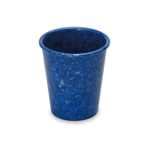Cup shaped pen pot in marbled navy blue pattern.