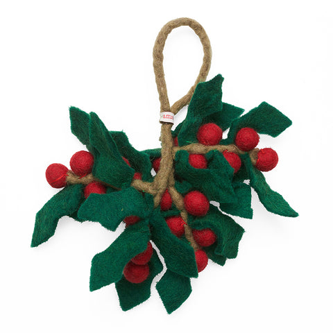 Holly Sprig Felt Hanging Decoration