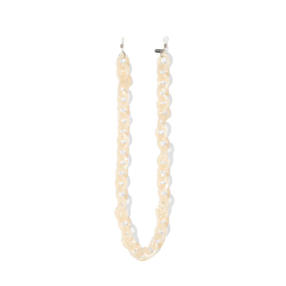 Acetate chain in beige with end loops against a white background.