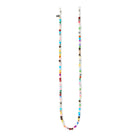Multi-coloured beaded sunglasses cord on a white background