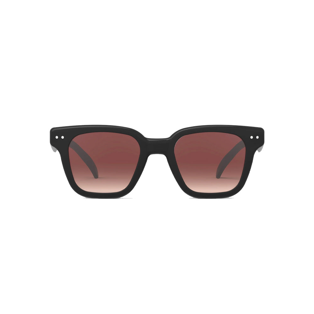 A pair of black sunglasses against a white background