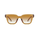 A pair of light brown sunglasses against a white background