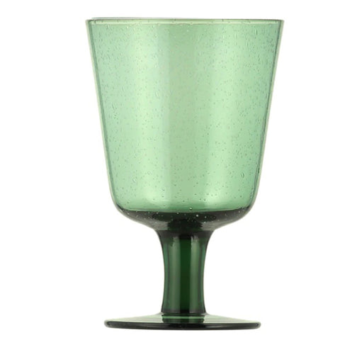 Jade green bubble wine glass made from hand-blown glass