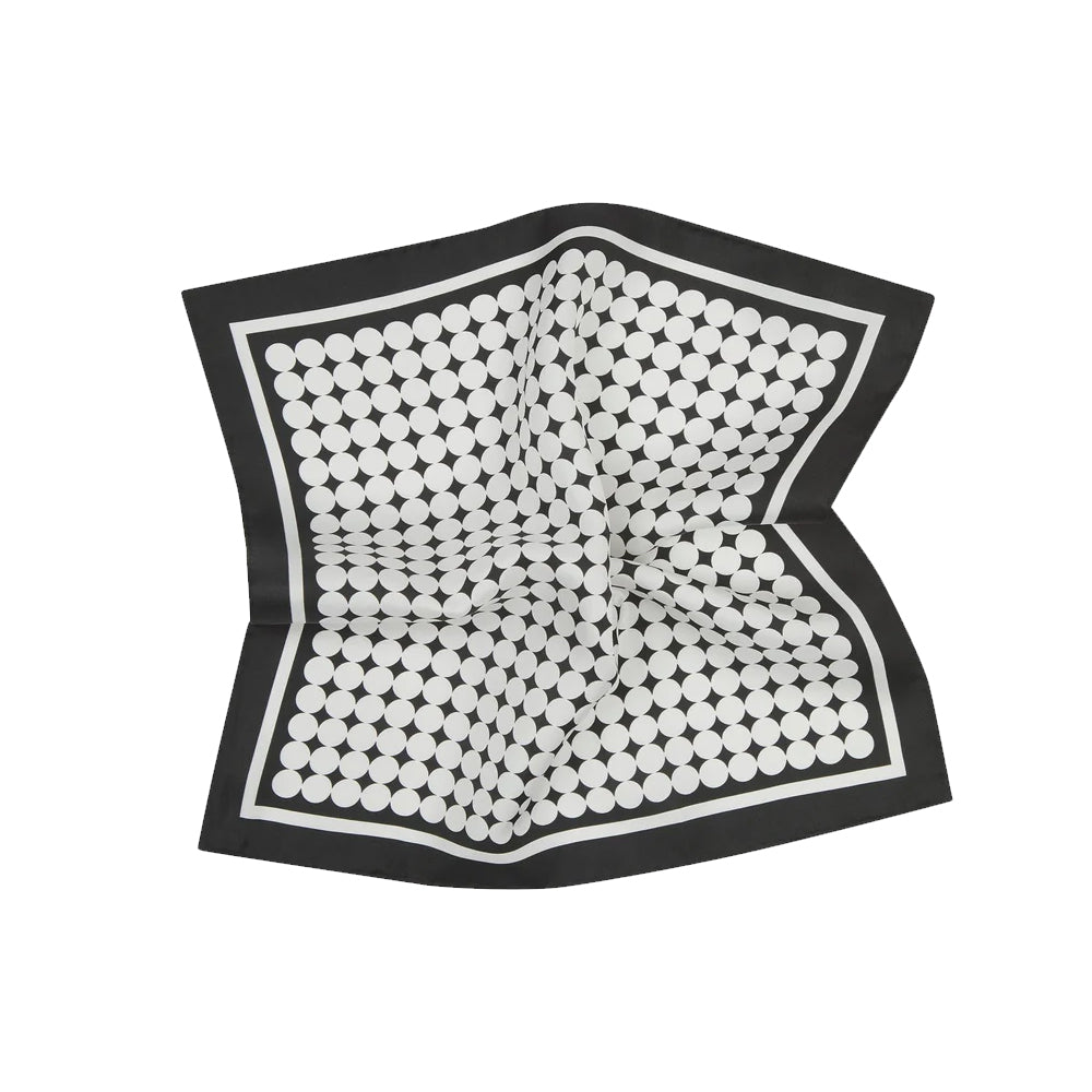 Keaton silk pocket square black white dots styled