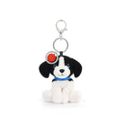 Dog-shaped plush toy keychain on a white background