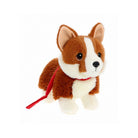 Plush toy corgi dog with a red collar on a white background