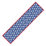 King Charles III Coronation design long silk scarf by Rory Hutton in blue, white and red.  