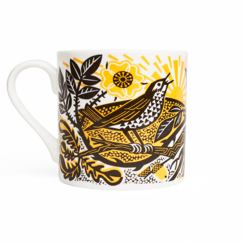 King charles iii coronation mug featuring bird and flower print design by clare curtis