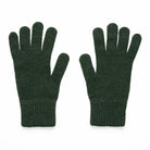 Pair of knitted dark green gloves on a white background
