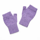 Pair of purple fingerless gloves on a white background