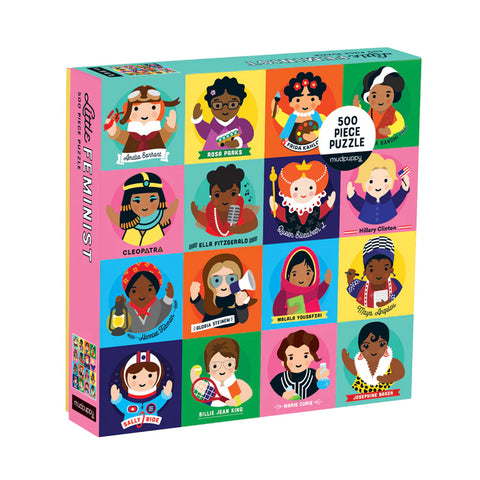 Little Feminist puzzle box featuring a grid of illustrations of female leaders, activists and artists.