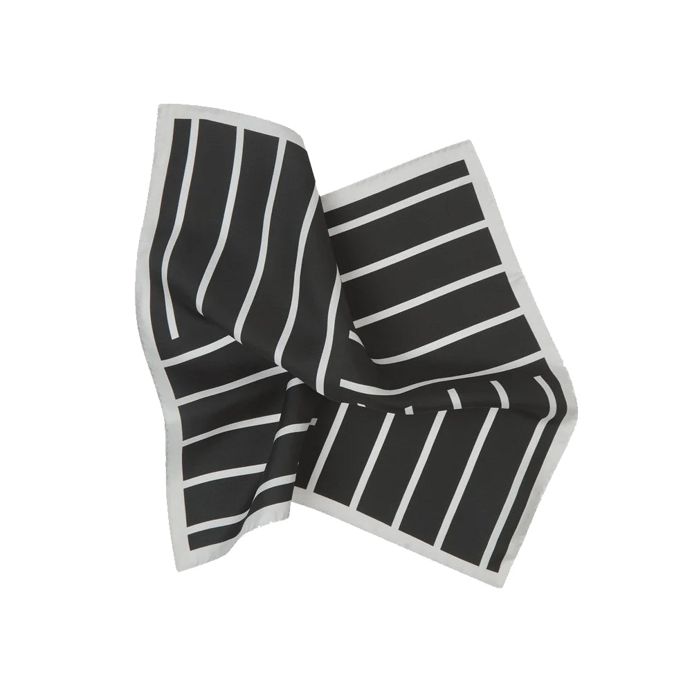 Lloyd silk pocket square black white stripes styled