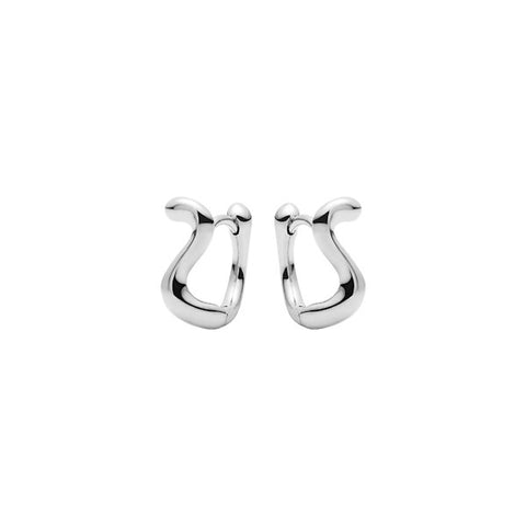 Small silver huggie earrings shaped a bit like a horseshoe. 