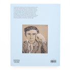 Reverse book cover with a small illustration of a man in a scarf resting his head on his hand. 