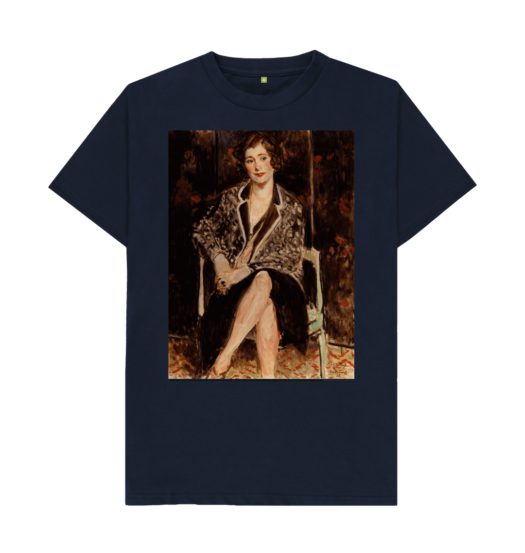 Navy blue printed t shirt front