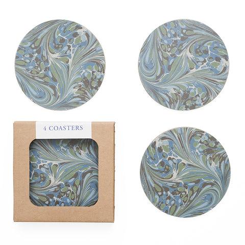 Marbled Round Coasters in Green, Set of 4