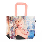 Tote bag with a graphic of a famous actress on a colorful background