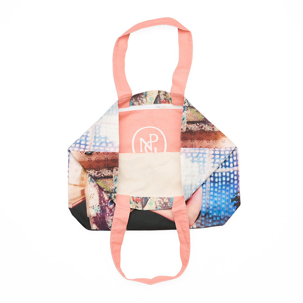 Inside view of tote bag with zipped pocket and npg logo