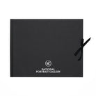 Black folio cover with National Portrait Gallery logo and monogram in white and a ribbon tie.