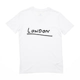 A white T-shirt featuring the word 'London' in McCartney's handwriting in contrasting black.