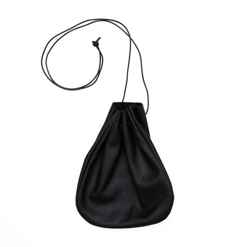 Black pouch medicine bag with a black string strap.