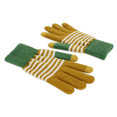 Men's Soft Knit Stripe Gloves in Ochre & Green