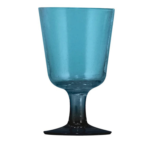 Hand-blown wine glass in mineral blue