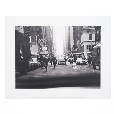 Black and white photographic mini print of Beatles fans running down a New York street, taken by Paul McCartney.