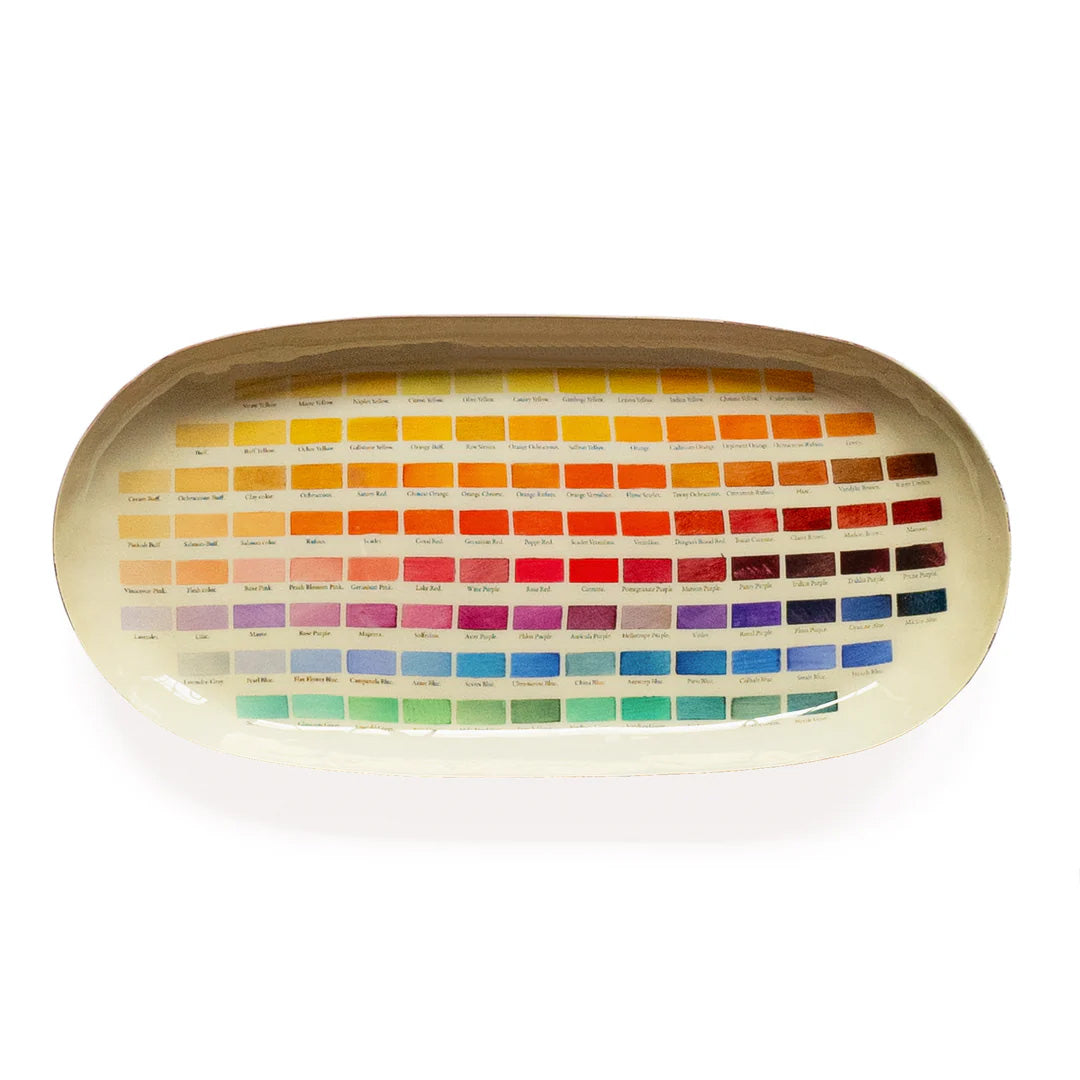 Oval tray with colour swatch illustration against a white background.