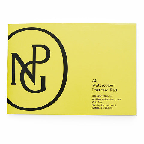 A bright yellow sketchbook with the NPG logo in black on the front. 