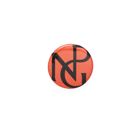 Red button badge with contrasting black National Portrait Gallery monogram logo.
