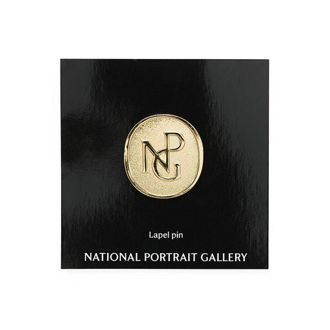 Circular gold pin badge featuring the NPG letters monogram in raised metal. 