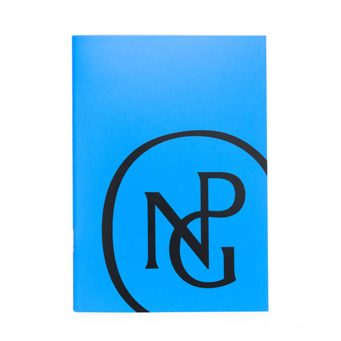 A6 blue rectangular notebook with the NPG monogram in contrasting black on the bottom right.