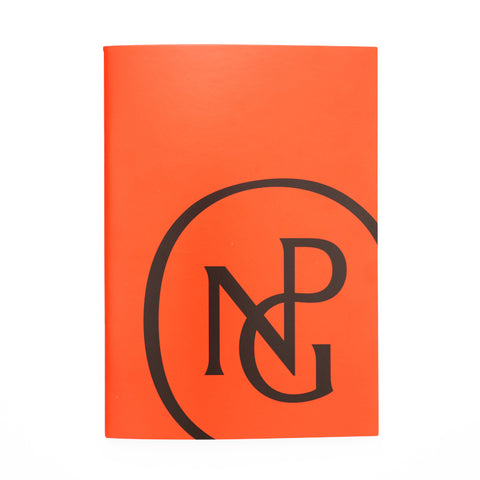 A6 red rectangular notebook with the NPG monogram in contrasting black on the bottom right.