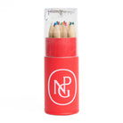 Red tube with colouring pencils and the NPG monogram against a white background
