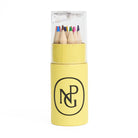Set of colouring pencils in a yellow tube with NPG logo on a white background