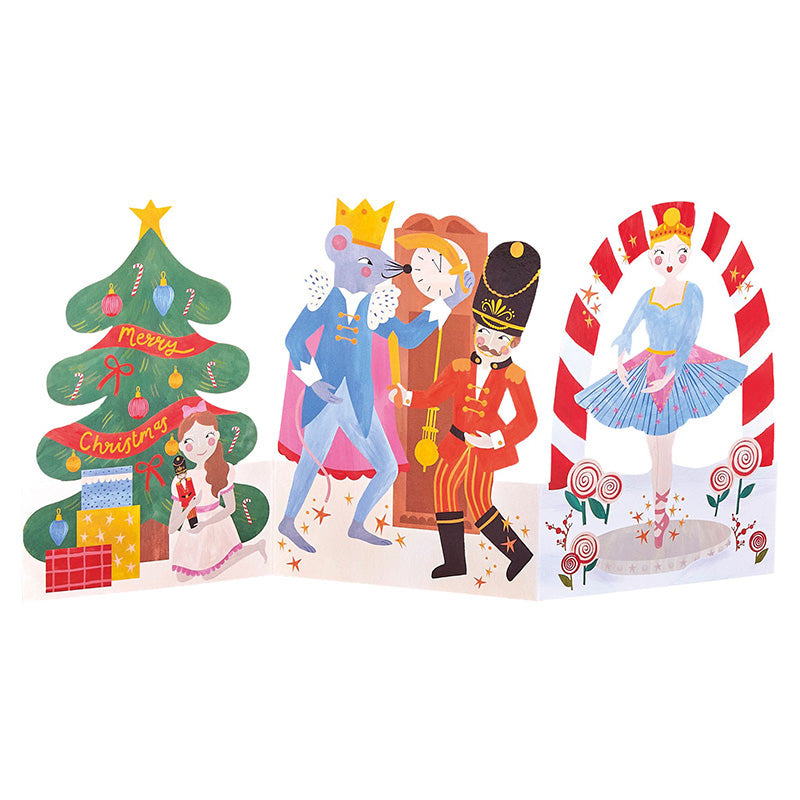 A fold out card that shows the nutcracker characters. 